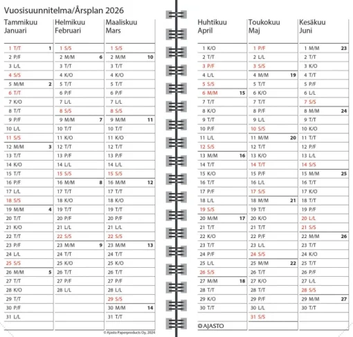 Agenda horizontal, ruskea 2026