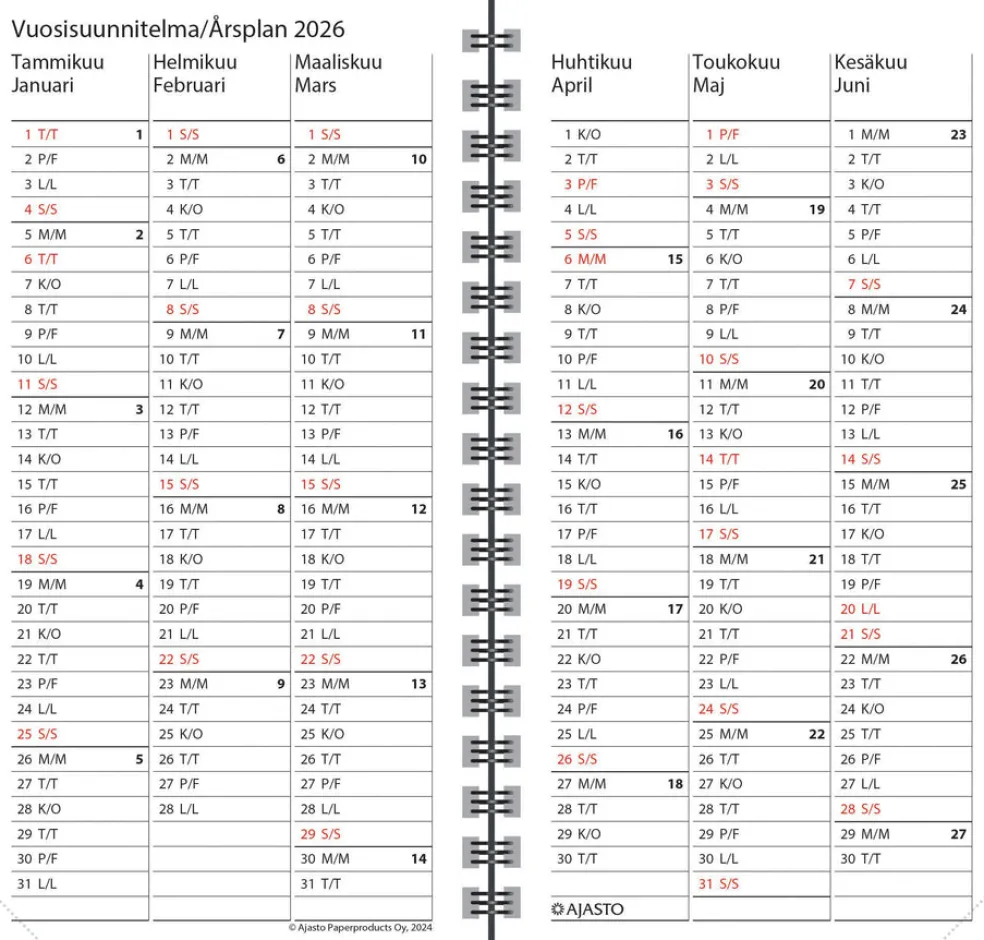 Agenda horizontal, ruskea 2026