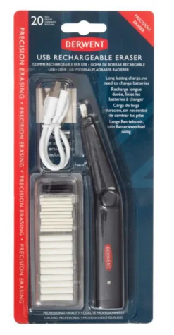 Derwent USB-pyyhekumi 10+10 vaihtokumilla, sis myös vaihtokärjen kapeammalle kumille