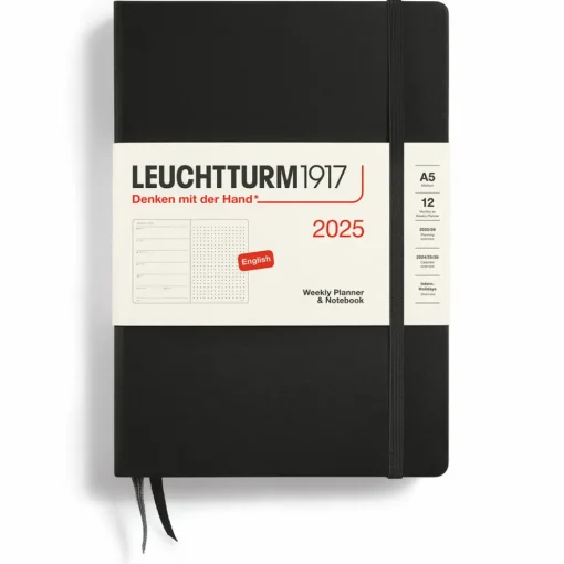 Kalenteri A5 Weekly Planner & notebook 2025 Leuchtturm1917 Black kovakantinen pistesivut
