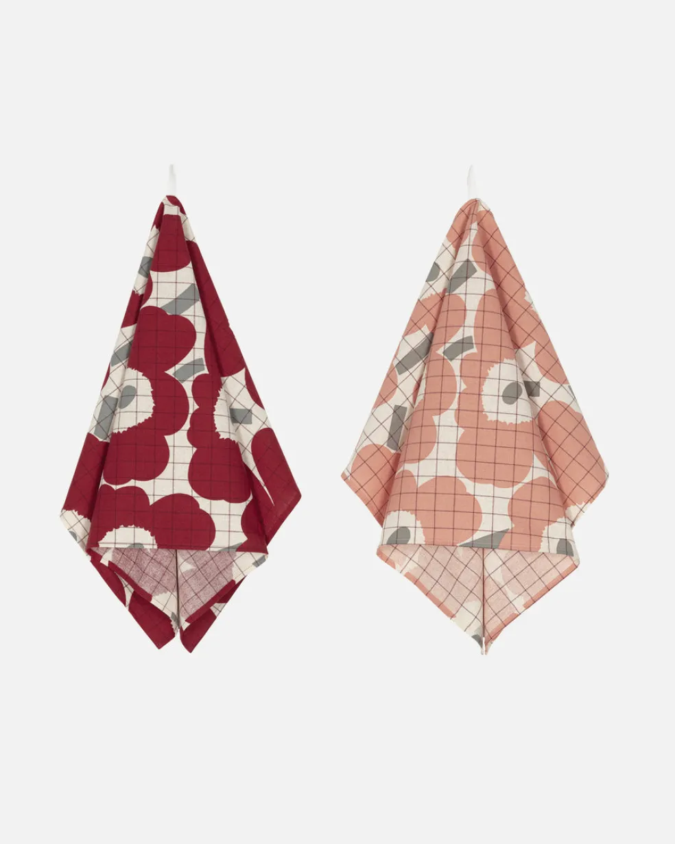 Keittiöpyyhe Marimekko Pieni Unikko, 2 kpl /setti, puuvilla, roosa, harmaa