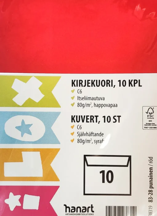 Kirjekuori ILOX C6 10 kpl punainen, itseliimautuva