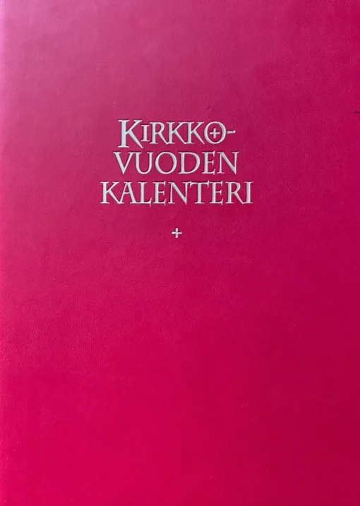 Kirkon viikkomuistio 2025 + punaiset pujotuskannet, kynäpidike