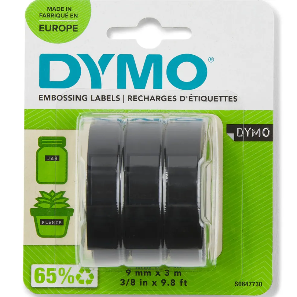 Kohokirjoitin teippi Dymo 9mm musta 3kpl