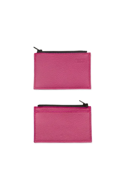 Kukkaro korttitaskulla Miiko pinkki hirvennahkaa 12x7,5cm