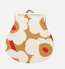 Kukkaro Marimekko Pieni Mini Unikko, ruskea-pellava-punainen