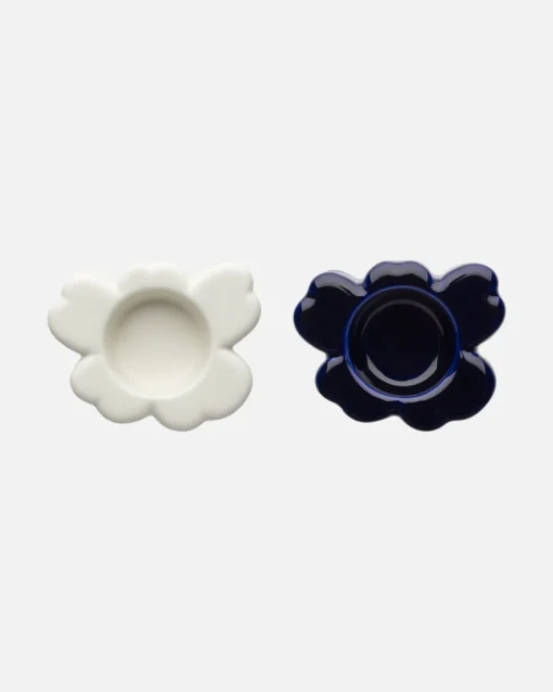 Kynttilälyhty-setti Marimekko Unikko lasia 2 kpl / setti, koboltinsininen-valkoinen