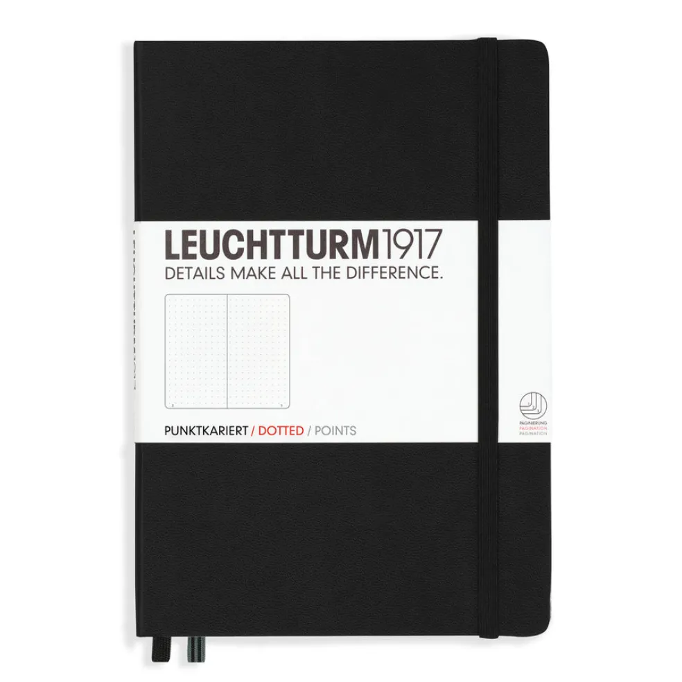 Muistikirja A5/251 sivua Leuchtturm1917 Dotted Hard Black, pistesivut