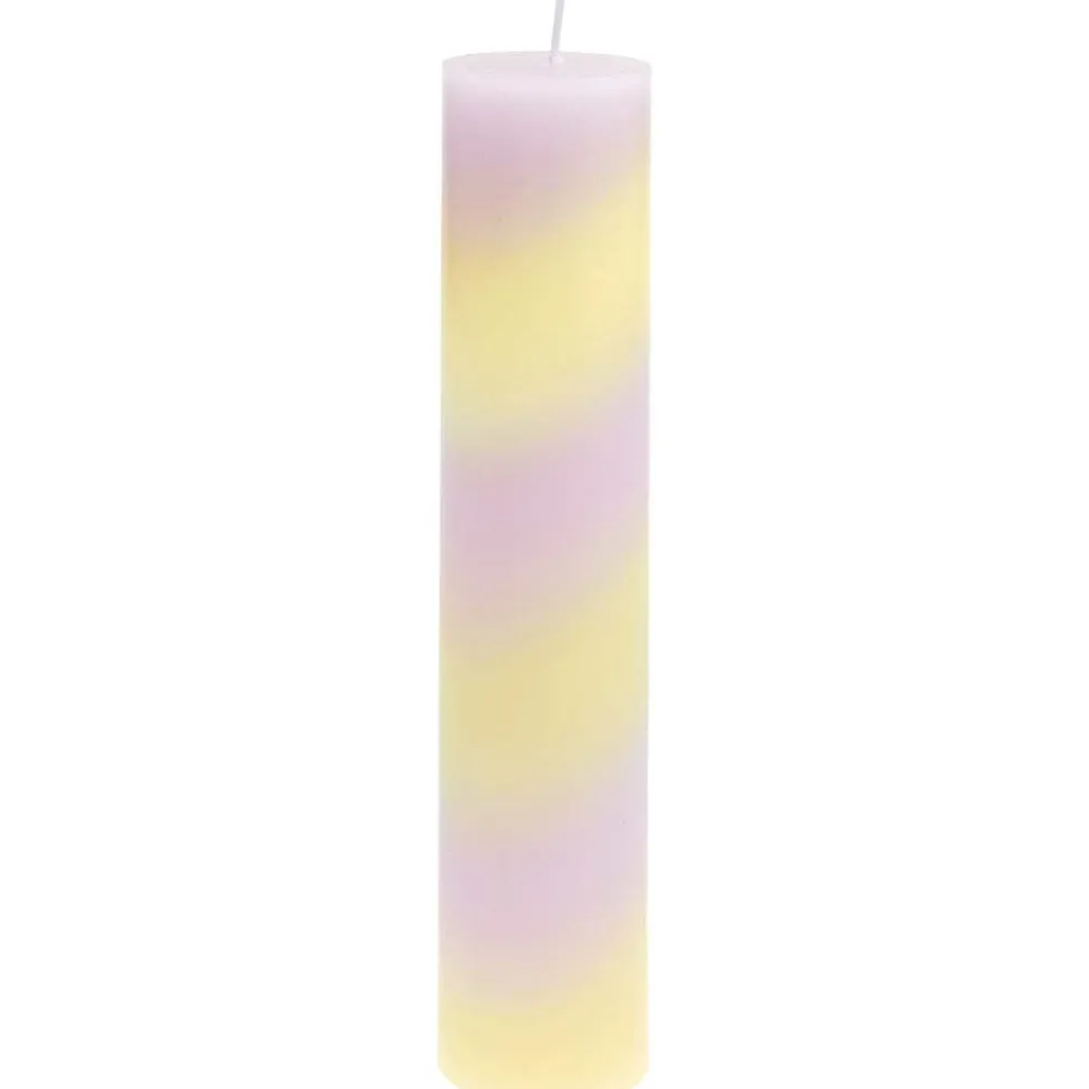 Pilarikynttilä raidallinen liila keltainen Rico Design