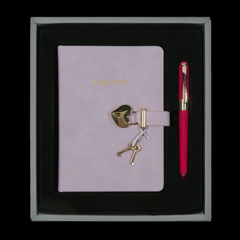 Päiväkirja lukolla liila + kynä lahjapakkauksessa Victorias Journals