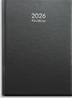 Päiväkirja musta muovikansi parikierresidottu 2026