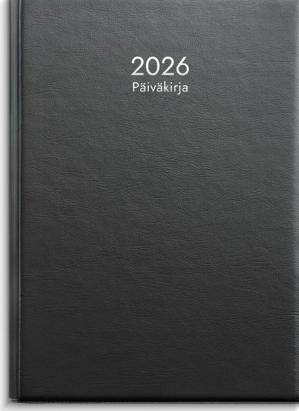 Päiväkirja musta muovikansi parikierresidottu 2026