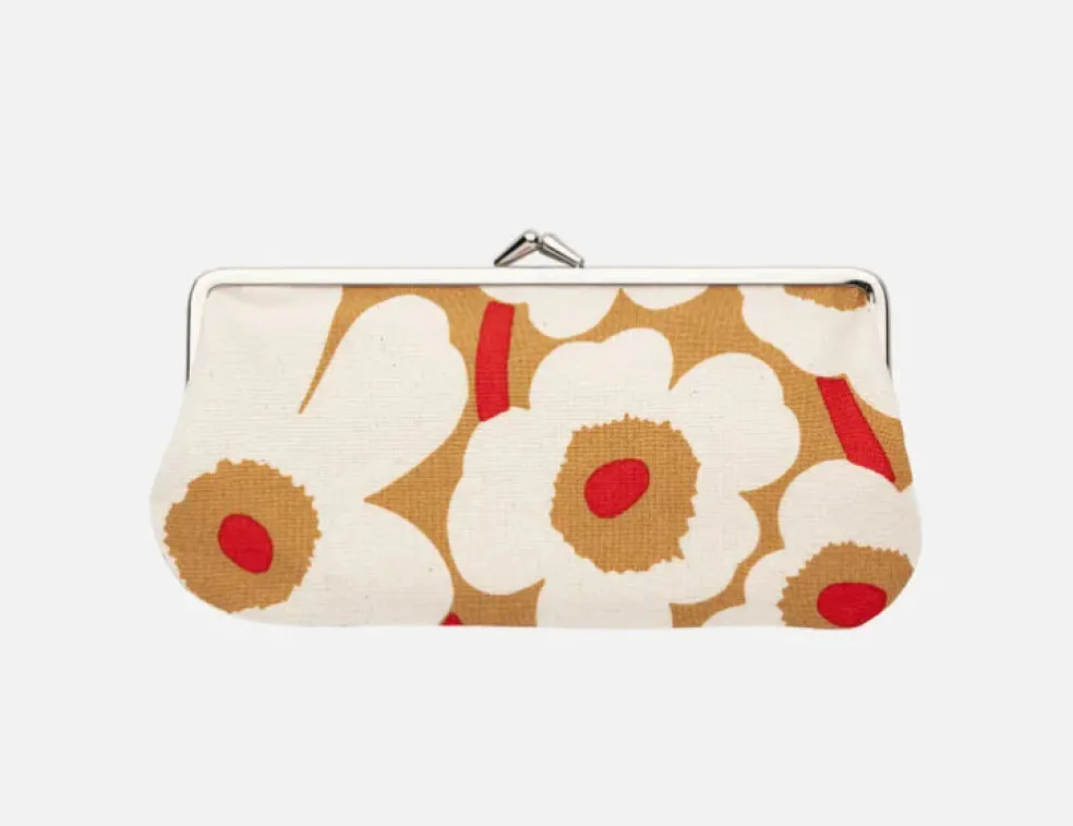 Silmälasikukkaro Marimekko Mini Unikko, ruskea-pellava-punainen
