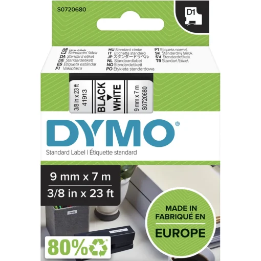 Tarrateippi DYMO D1 Teippi 9mm Musta/Valkoinen