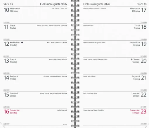 2-viikon pöytäkalenteri musta Eco 2026